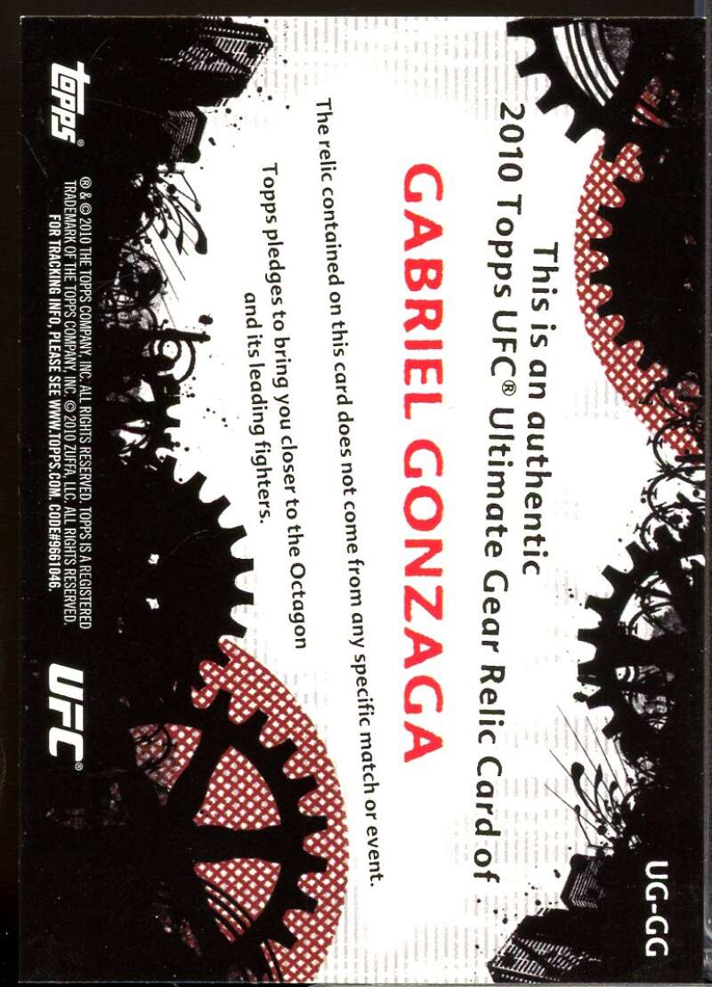 Gabriel Gonzaga Card 2010 Topps UFC Ultimate Gear #UGGG  Image 2
