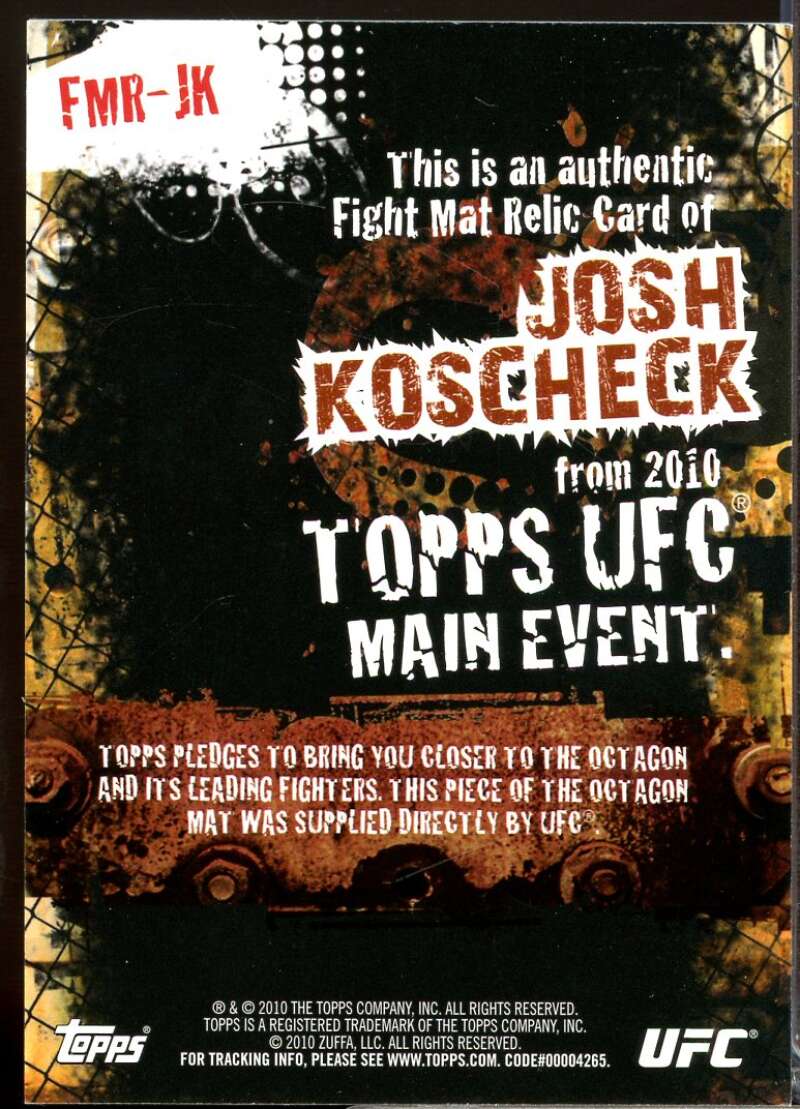 Josh Koscheck Card 2010 Topps UFC Main Event Fight Mat Relics #FMRJK  Image 2