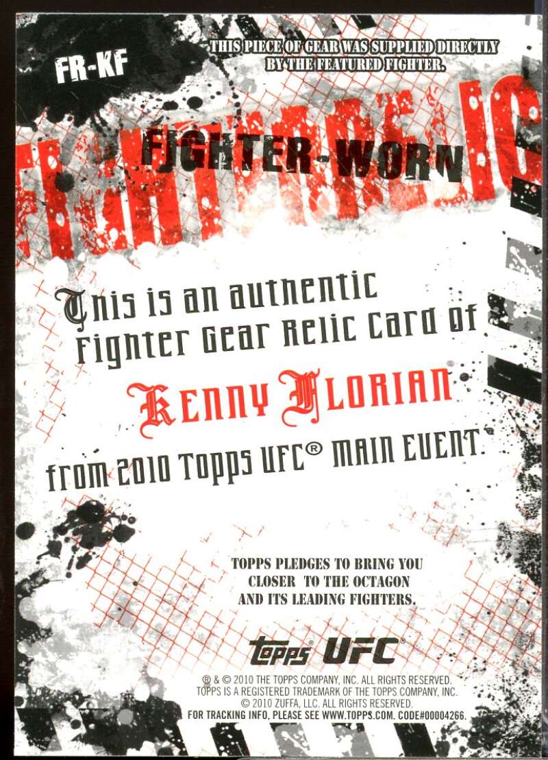 Kenny Florian Card 2010 Topps UFC Main Event Fighter Gear Relics #FRKF  Image 2