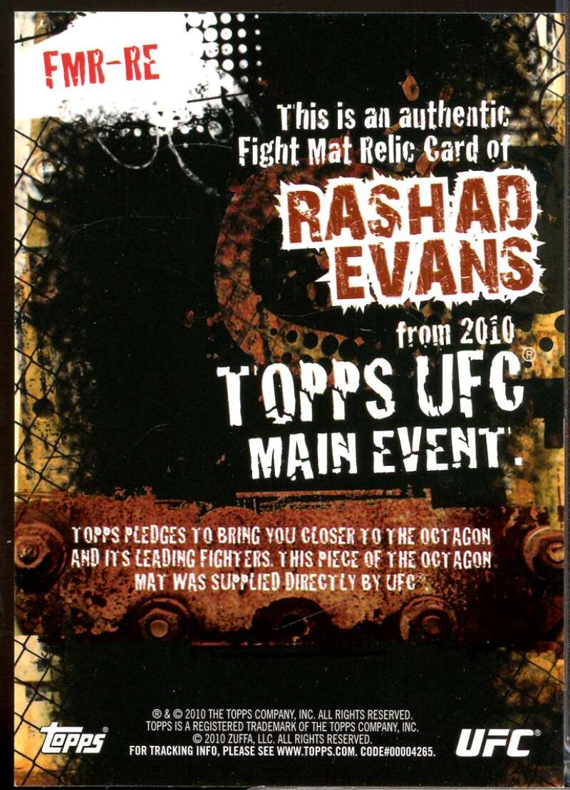 Rashad Evans Card 2010 Topps UFC Main Event Fight Mat Relics #FMRRE  Image 2