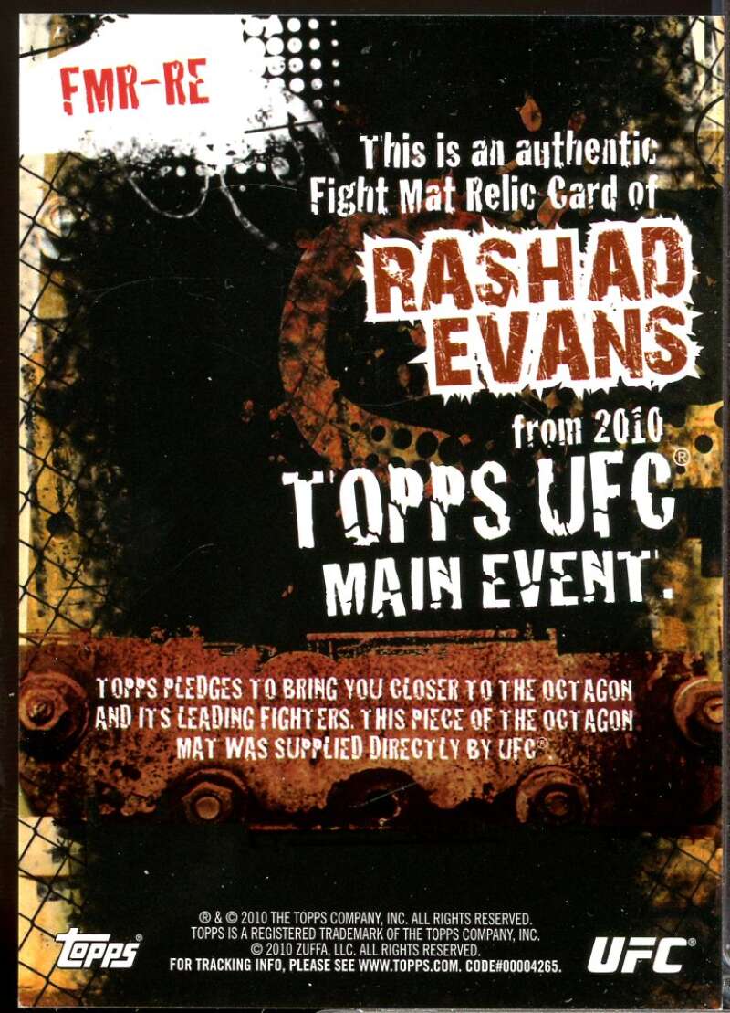 Rashad Evans Card 2010 Topps UFC Main Event Fight Mat Relics #FMRRE  Image 2