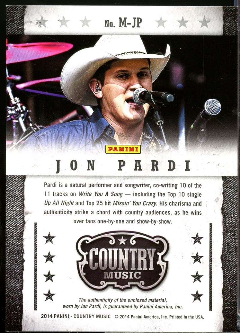 Jon Pardi Card 2015 Panini Country Music Musician Materials Green /96 #47  Image 2