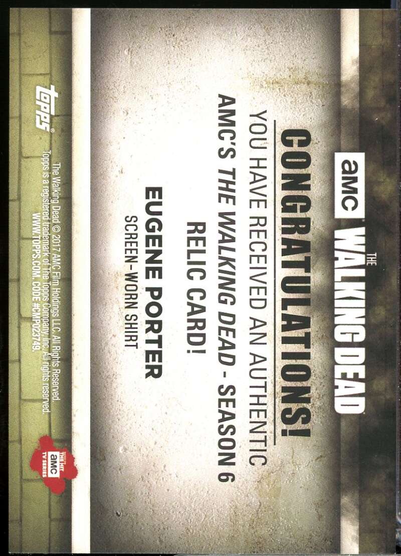 Eugene Porter Card 2017 Topps The Walking Dead Season 6 Relics Shirt #NNO  Image 2