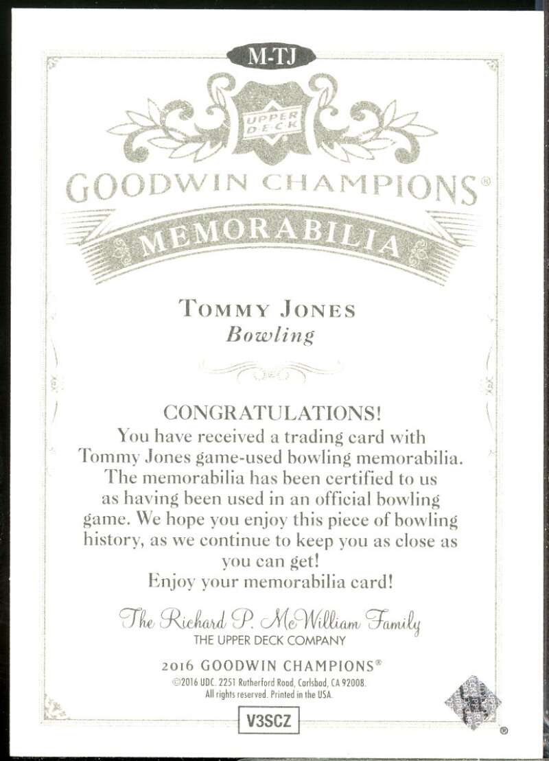 Tommy Jones Card 2016 Upper Deck Goodwin Champions Memorabilia #MTJ  Image 2