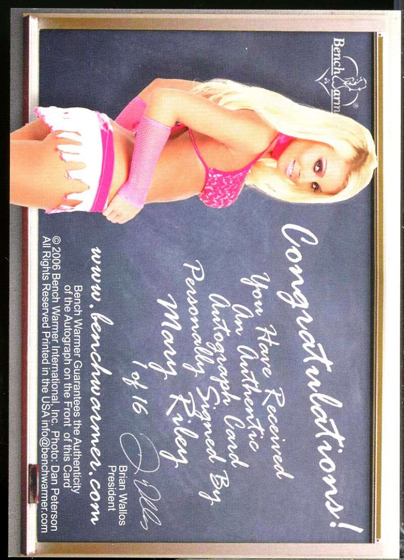 Mary Riley Card 2006 Bench Warmer Series One School Girls Autographs #1  Image 2