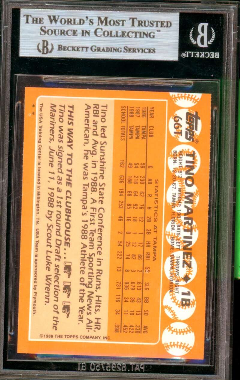 Tino Martinez Rookie Card 1988 Topps Traded #66T BGS 9 Image 2