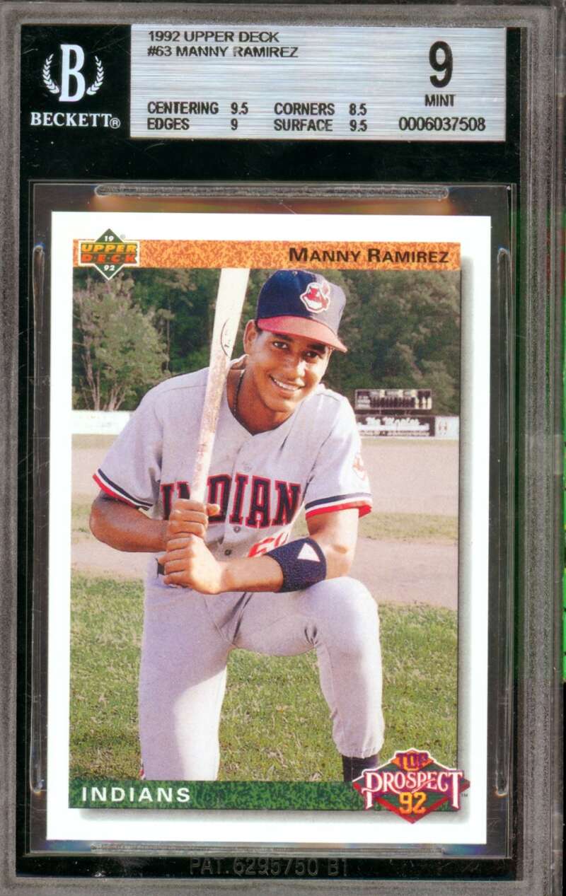 Manny Ramirez Rookie Card 1992 Upper Deck #63 BGS 9 Image 1