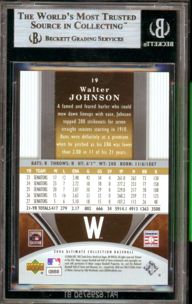 Walter Johnson Card 2006 Upper Deck Ultimate Collection (pop 4) #19 BGS 9 Image 2