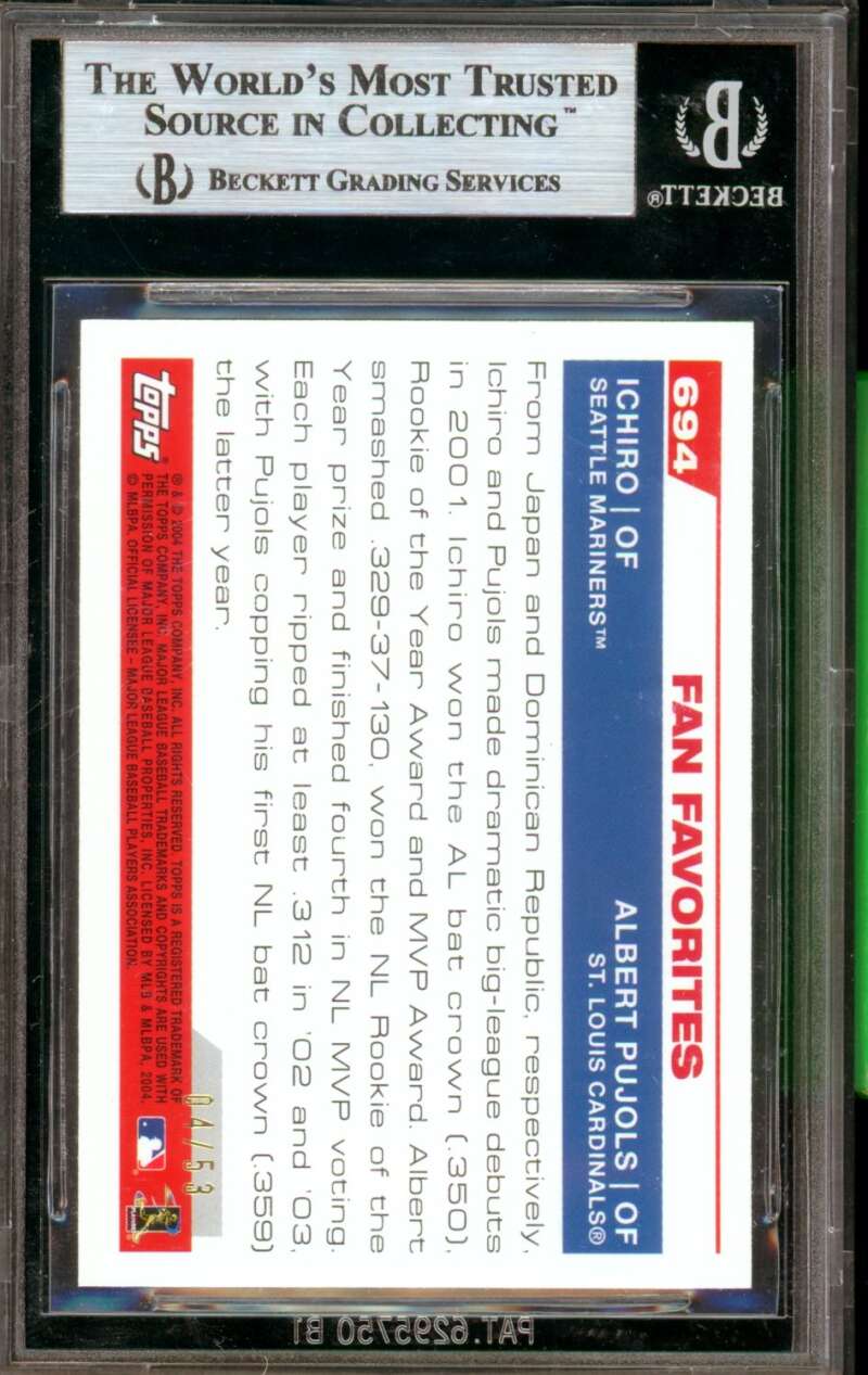 Albert Pujols / Ichiro Suzuki Card 2004 Topps Black (pop 3) (4/53) #694 BGS 8.5 Image 2