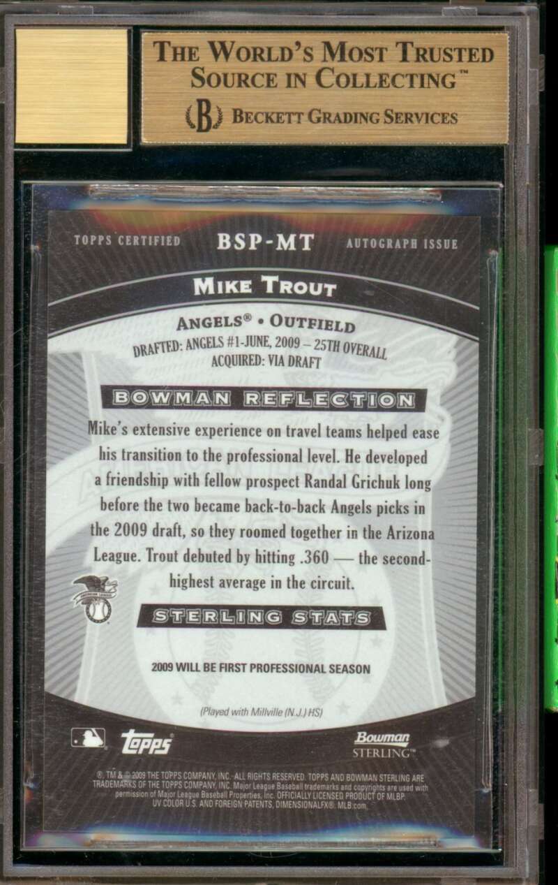 Mike Trout Rookie Card 2009 Bowman Sterling Autograph #MT BGS 9.5 Image 2