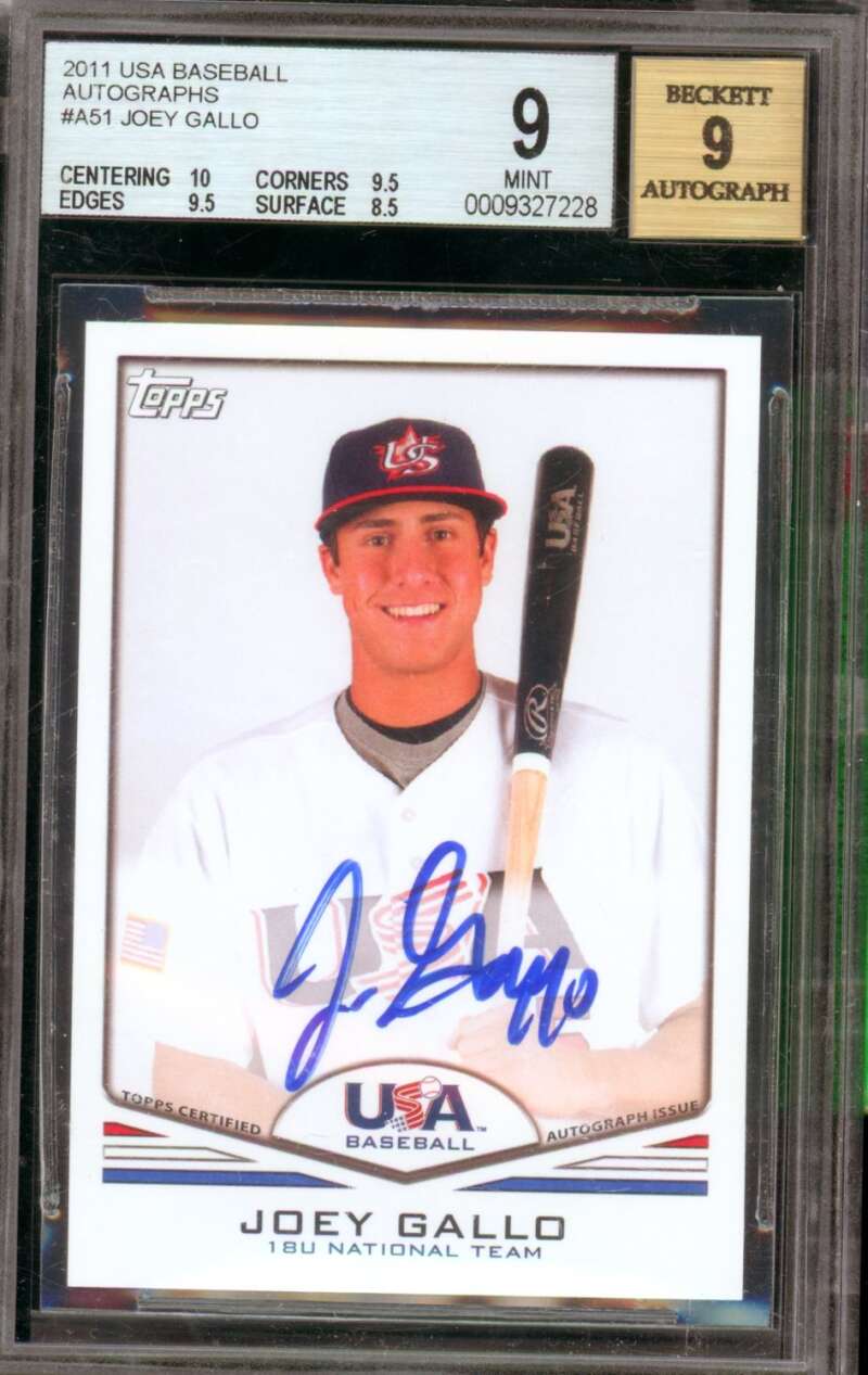 Joey Gallo Rookie Card 2011 USA Baseball Autographs #A51 BGS 9 Image 1