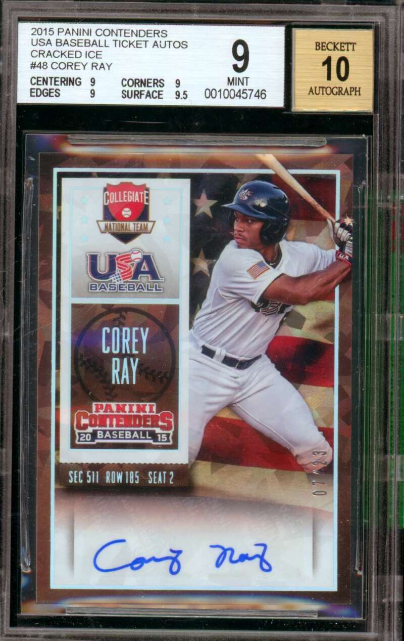 Corey Ray Rookie 2015 Panini Contenders Autograph Cracked Ice (7/23) #48 BGS 9 Image 1