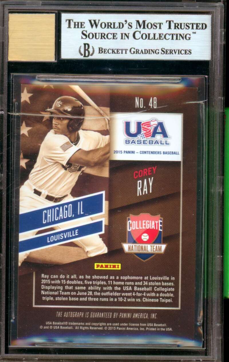 Corey Ray Rookie 2015 Panini Contenders Autograph Cracked Ice (7/23) #48 BGS 9 Image 2