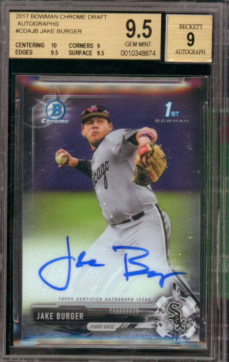 Jake Burger Rookie 2017 Bowman Chrome Draft Autographs #CDAJB BGS 9.5 (holder) Image 1