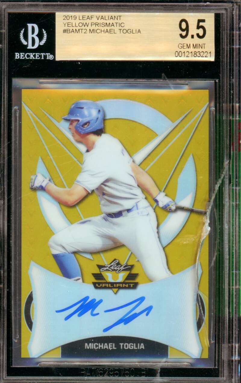 Michael Toglia Rookie 2019 Leaf Valiant Yellow Prismatic (6/10) #BAMT2 BGS 9.5 Image 1