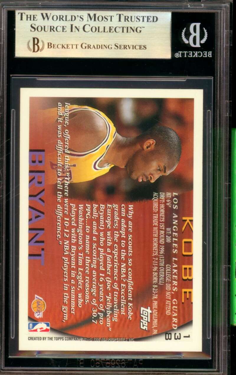 Kobe Bryant Rookie Card 1996-97 Topps #138 BGS 9.5 Image 2
