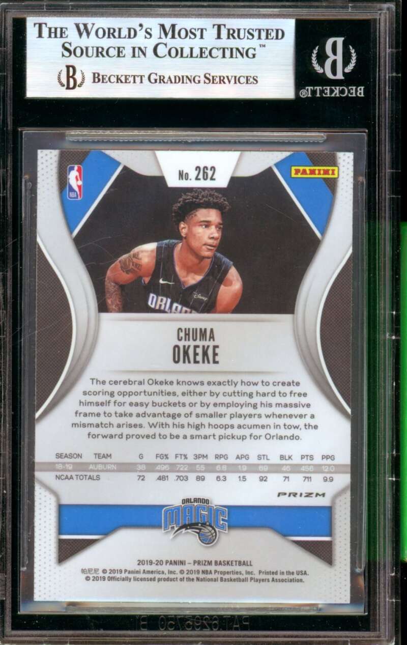 Chuma Okeke Rookie Card 2019-20 Panini Prizm Premium Blue Shimmer #262 BGS 9 Image 2