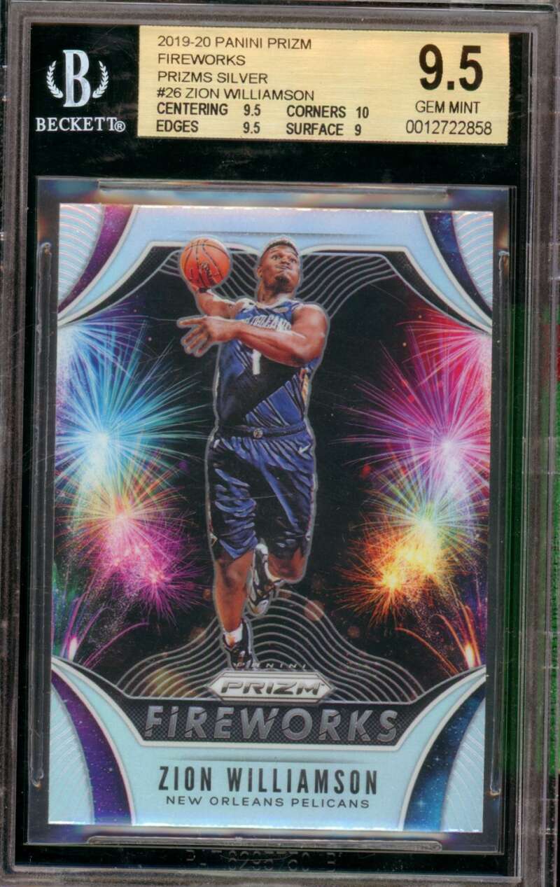 Zion Williamson Rookie Card 2019-20 Panini Prizm Fireworks Silver #26 BGS 9.5 Image 1
