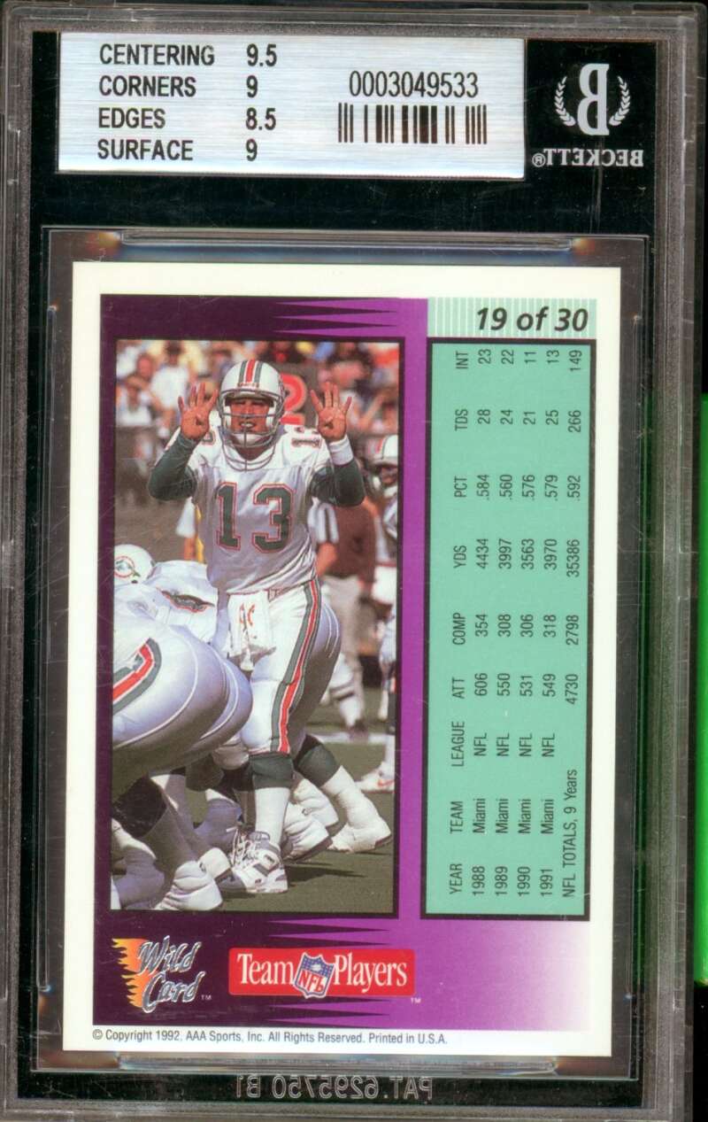 Dan Marino Card 1992 Wild Card Field Force Silver #19 BGS 9 (holder scratches) Image 2