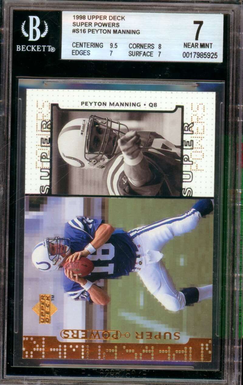 Peyton Manning Rookie Card 1998 Upper Deck Super Powers #S16 BGS 7 Image 1