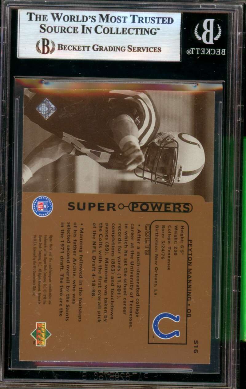 Peyton Manning Rookie Card 1998 Upper Deck Super Powers #S16 BGS 7 Image 2