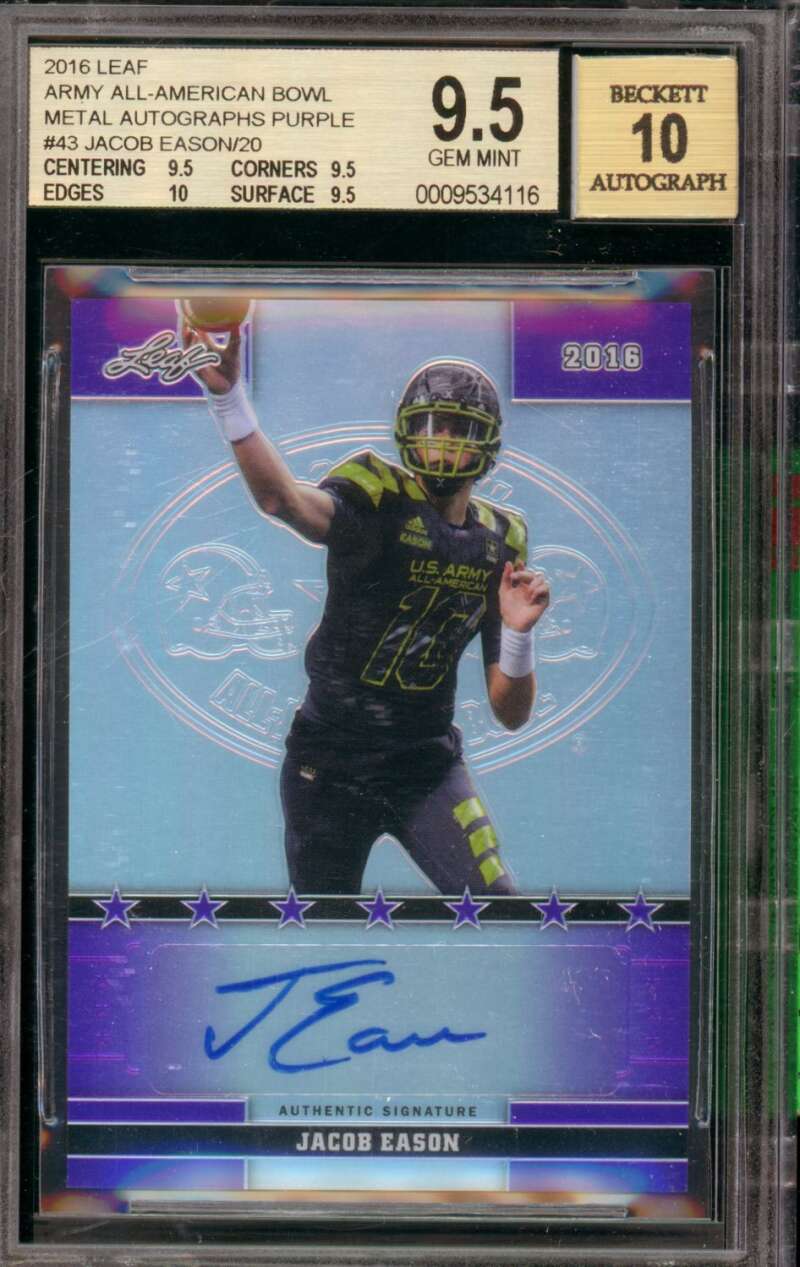 Jacob Eason Rookie Card 2016 Leaf Metal Autographs Purple (11/20) #43 BGS 9.5 Image 1