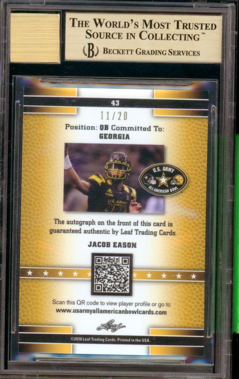 Jacob Eason Rookie Card 2016 Leaf Metal Autographs Purple (11/20) #43 BGS 9.5 Image 2