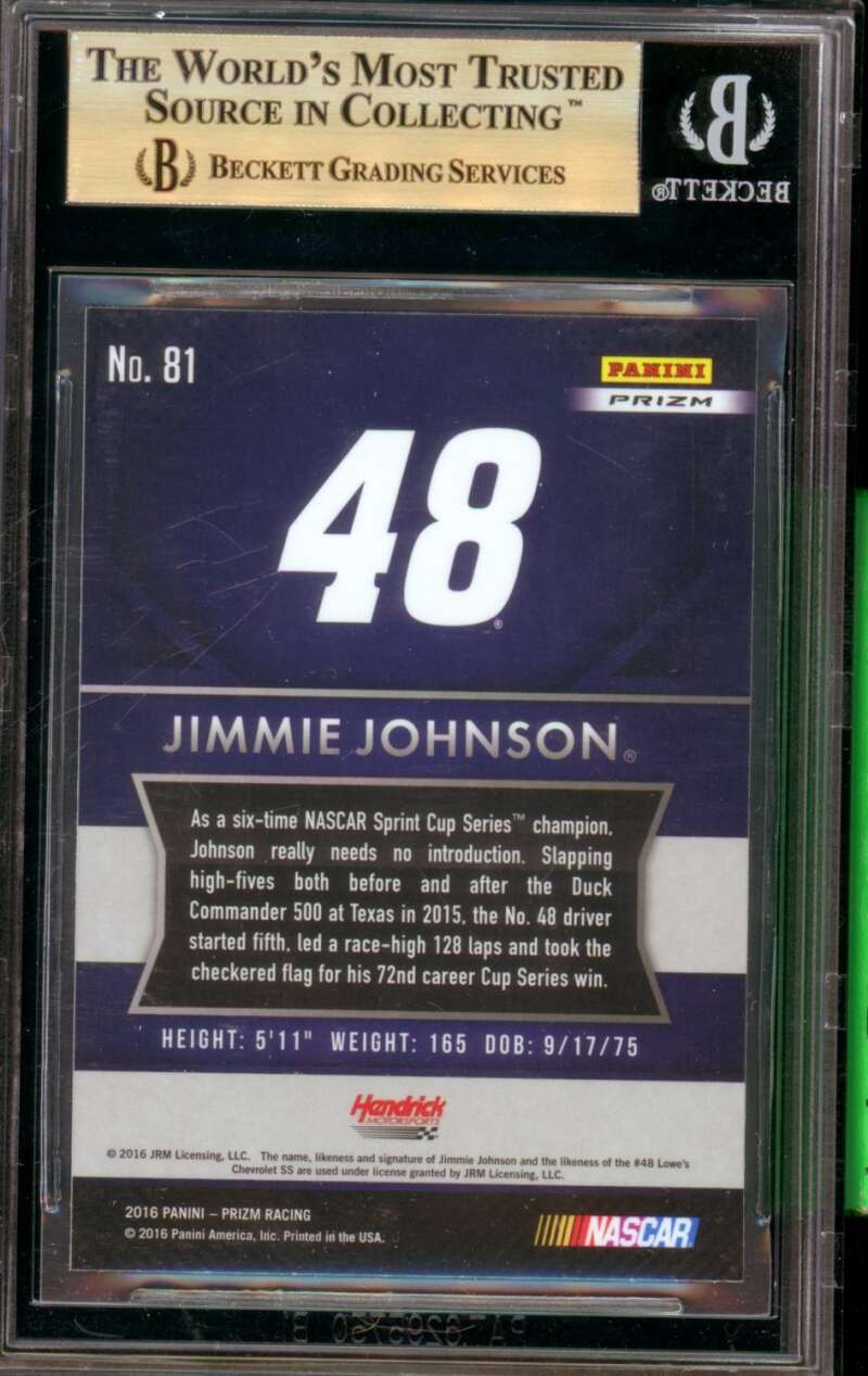 Jimmie Johnson Card 2016 Panini Prizm Silver (pop 1) #81 BGS 9.5 Image 2