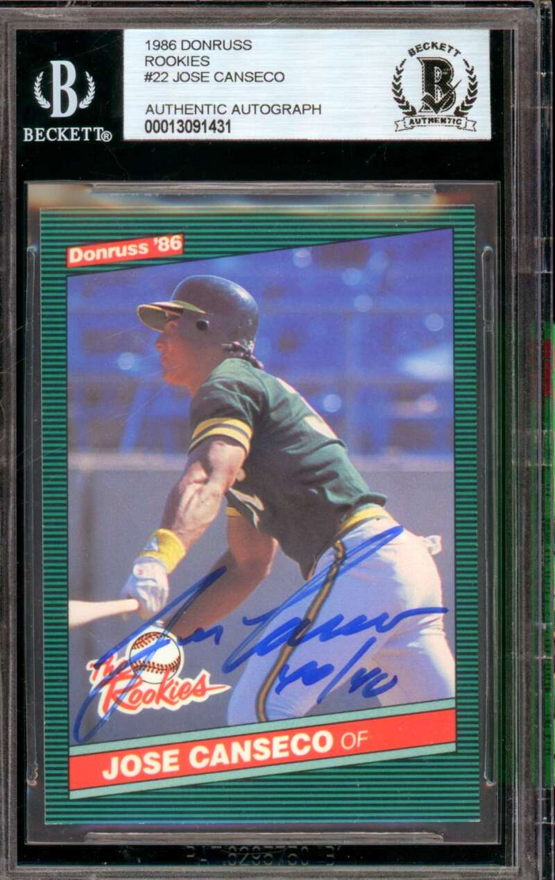 Jose Canseco Rookie Card 1986 Donruss #22 BGS Authentic Autograph Image 1