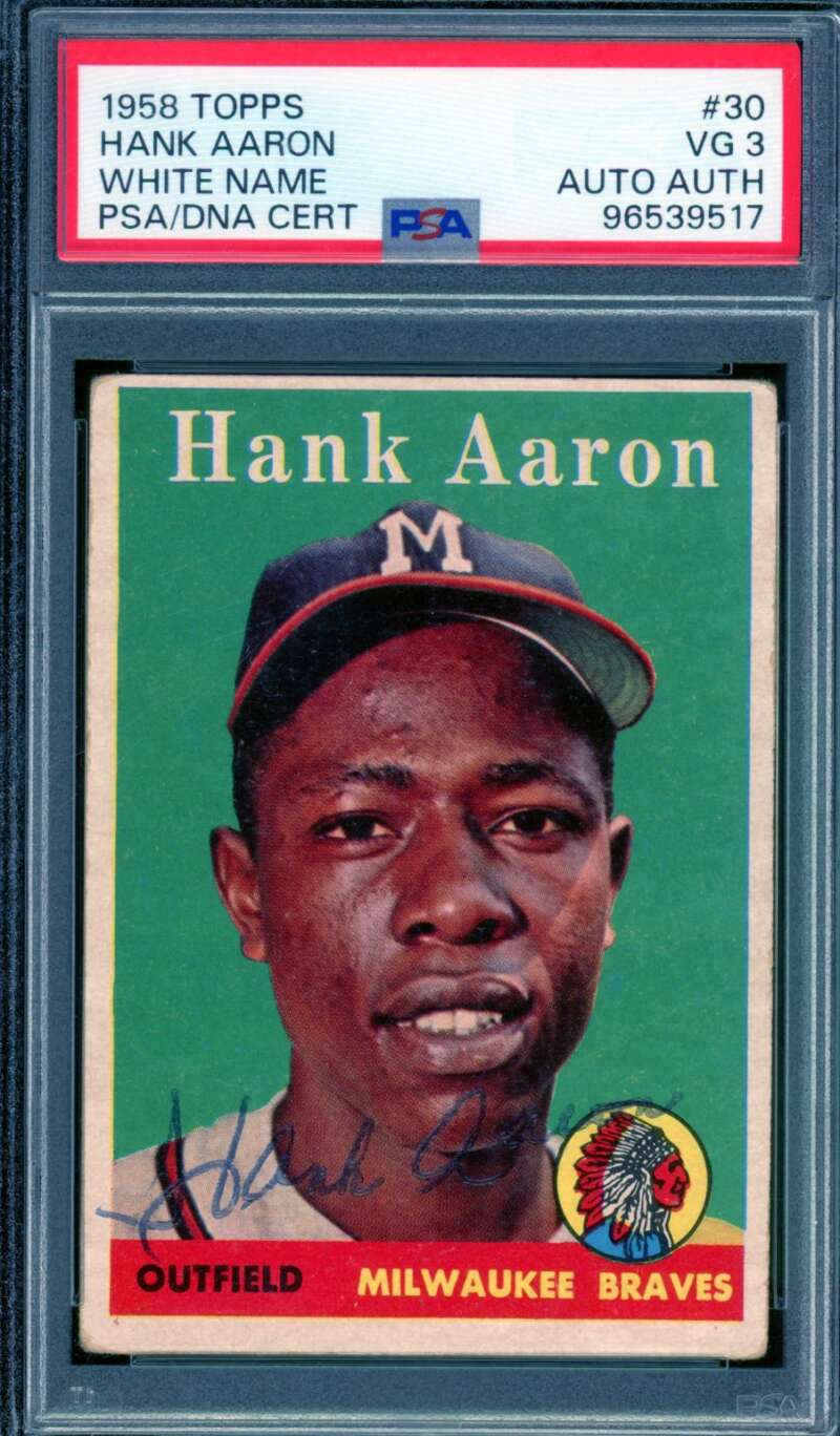 Hank Aaron Card 1958 Topps White Card Autograph #30 PSA/DNA Auto 3 Image 1