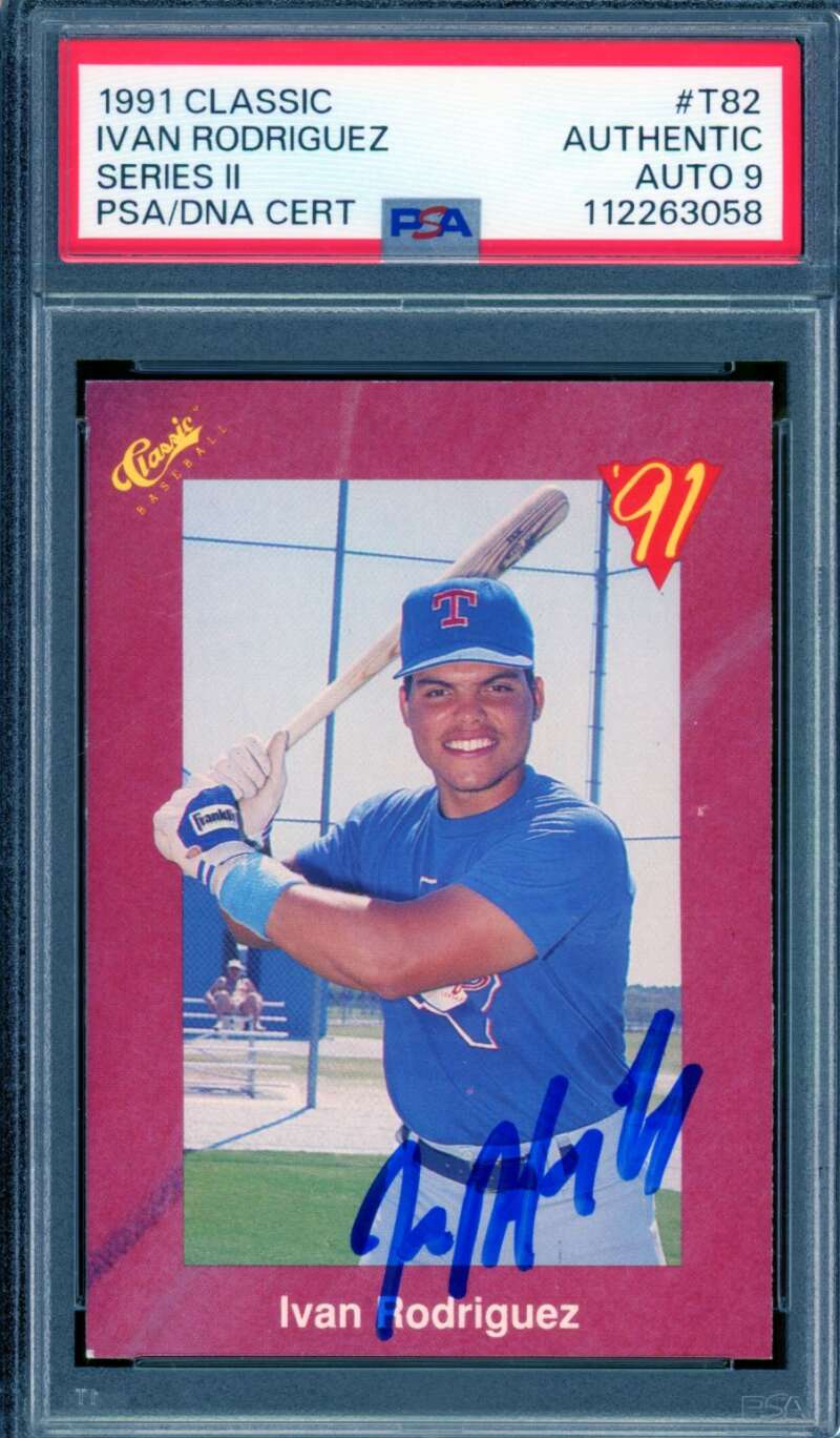 Ivan Rodriguez Rookie Card 1991 Classic Autograph #T82 PSA/DNA Auto 9 Image 1