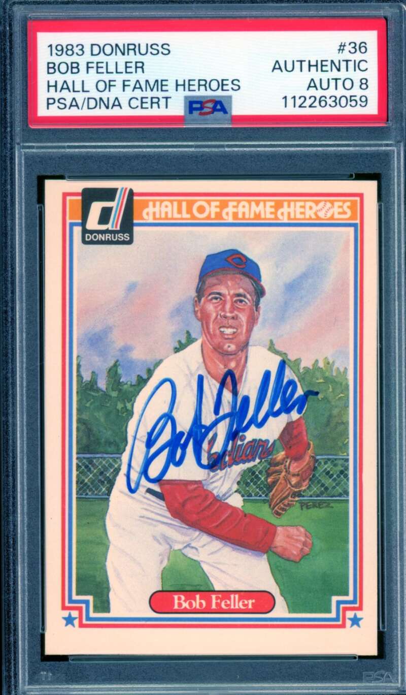 Bob Feller Card 1983 Donruss Autograph #36 PSA/DNA Auto 8 Image 1