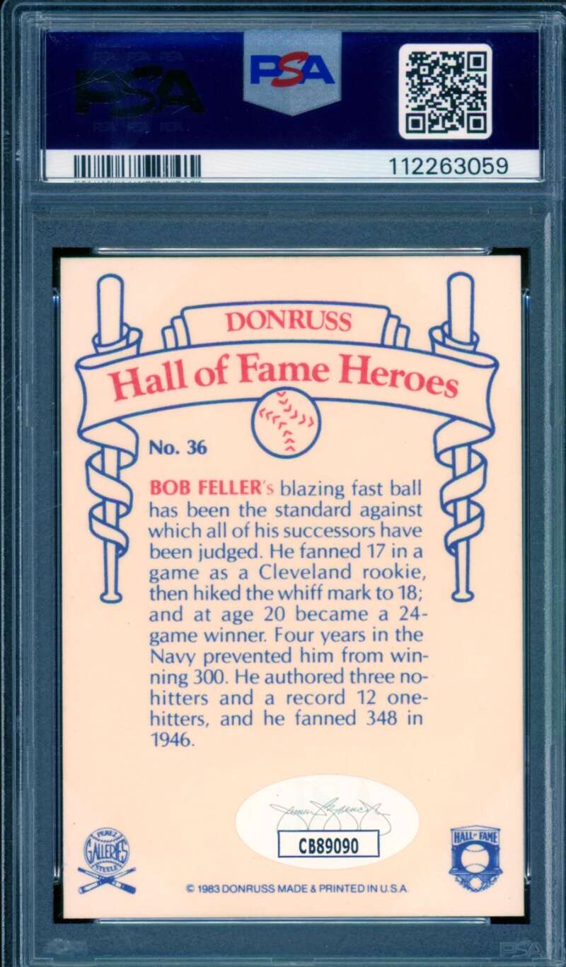 Bob Feller Card 1983 Donruss Autograph #36 PSA/DNA Auto 8 Image 2