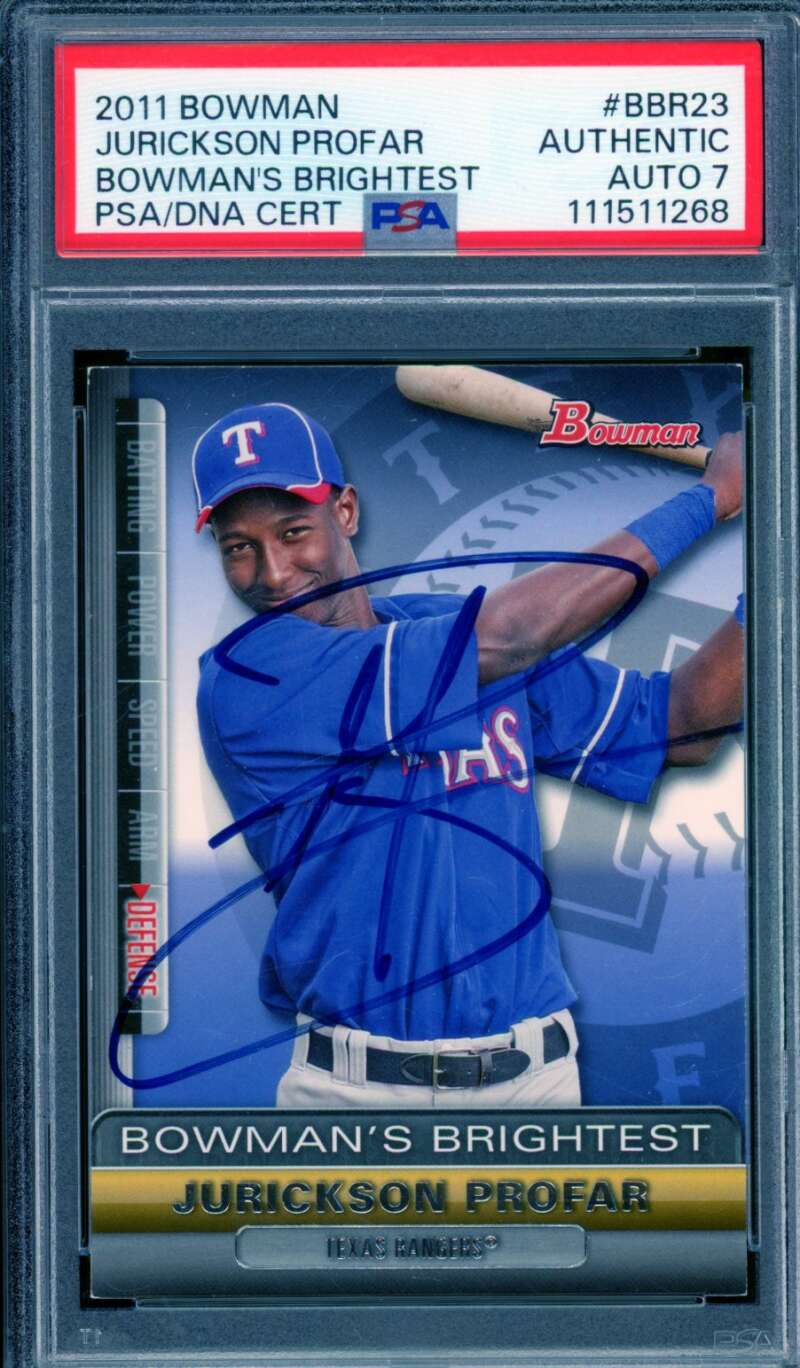 Jurickson Profar Rookie Card 2011 Bowman Autograph #Bbr23 PSA/DNA Auto 7 Image 1