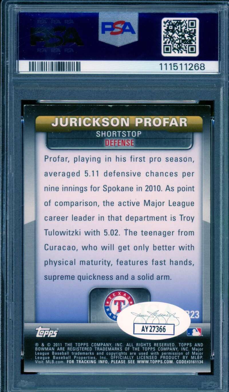 Jurickson Profar Rookie Card 2011 Bowman Autograph #Bbr23 PSA/DNA Auto 7 Image 2