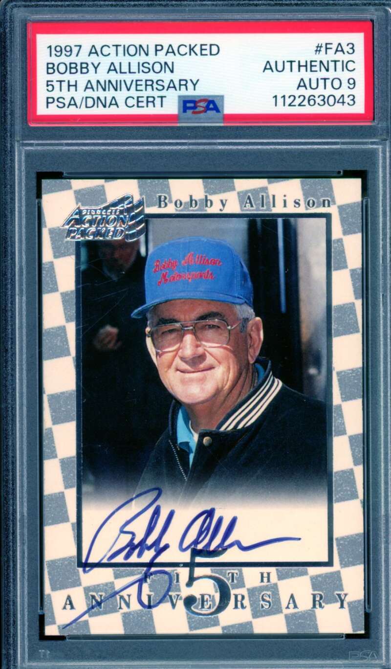 Bobby Allison Card 1997 Action Packed Autograph #FA3 PSA/DNA Auto 9 Image 1