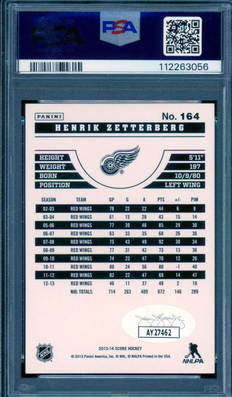 Henrik Zetterberg Card 2013-14 Score Autograph #164 PSA/DNA Auto 9 Image 2
