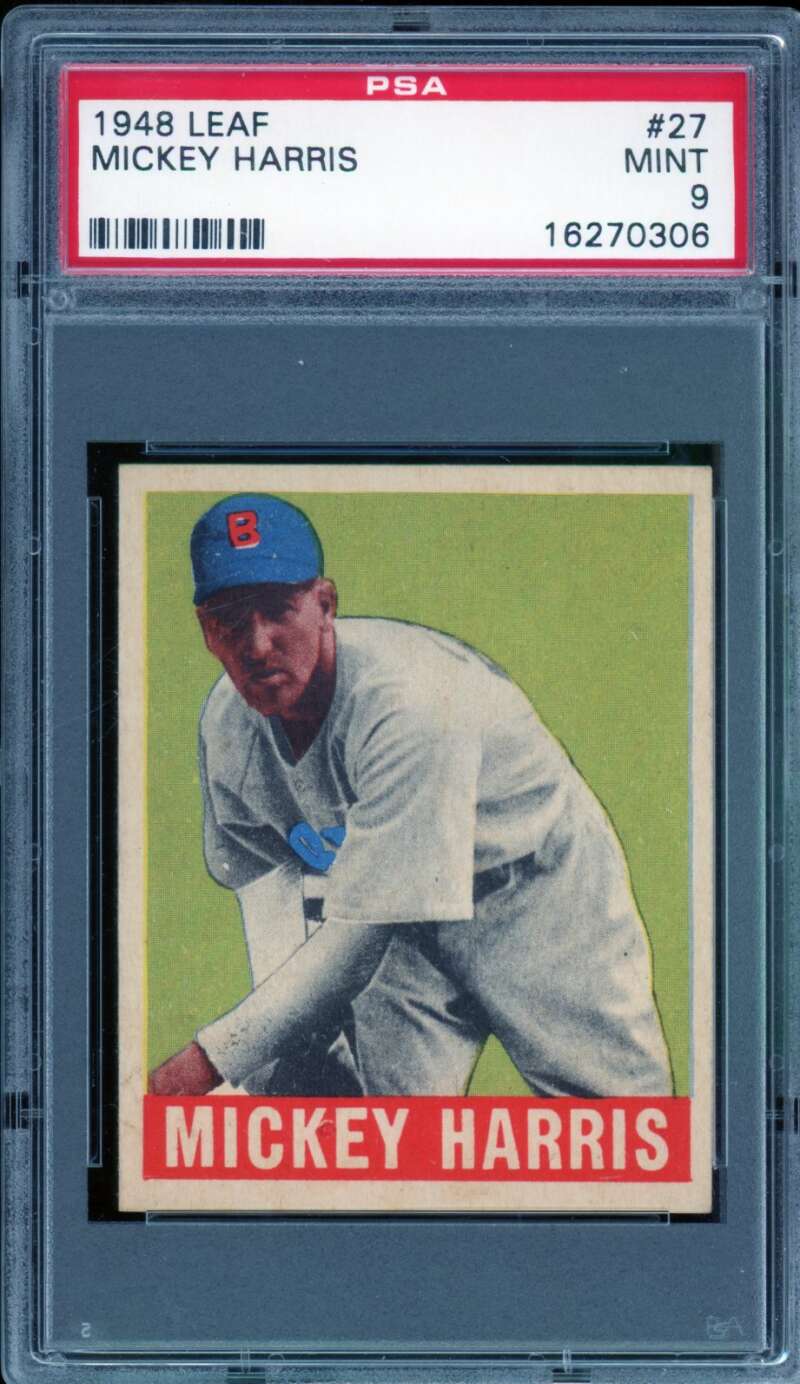 Mickey Harris Rookie Card 1948 Leaf (pop 3) #27 PSA 9 Image 1