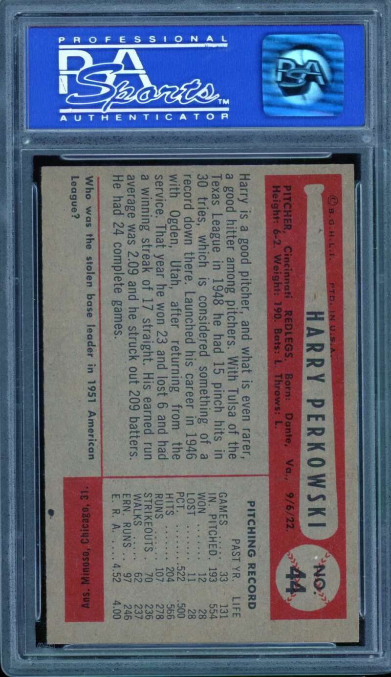 Harry Perkowski Card 1954 Bowman #44 PSA 8 Image 2