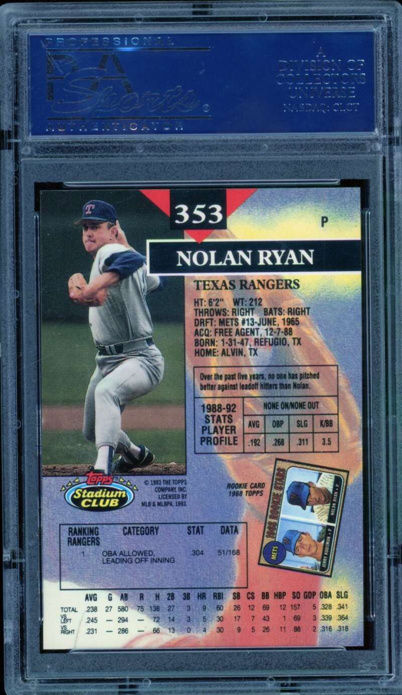 Nolan Ryan Card 1993 Stadium Club #353 PSA 9 Image 2