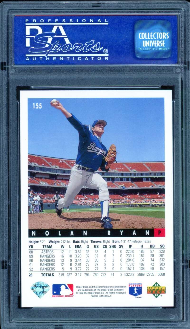 Nolan Ryan Card 1993 Upper Deck #155 PSA 9 Image 2