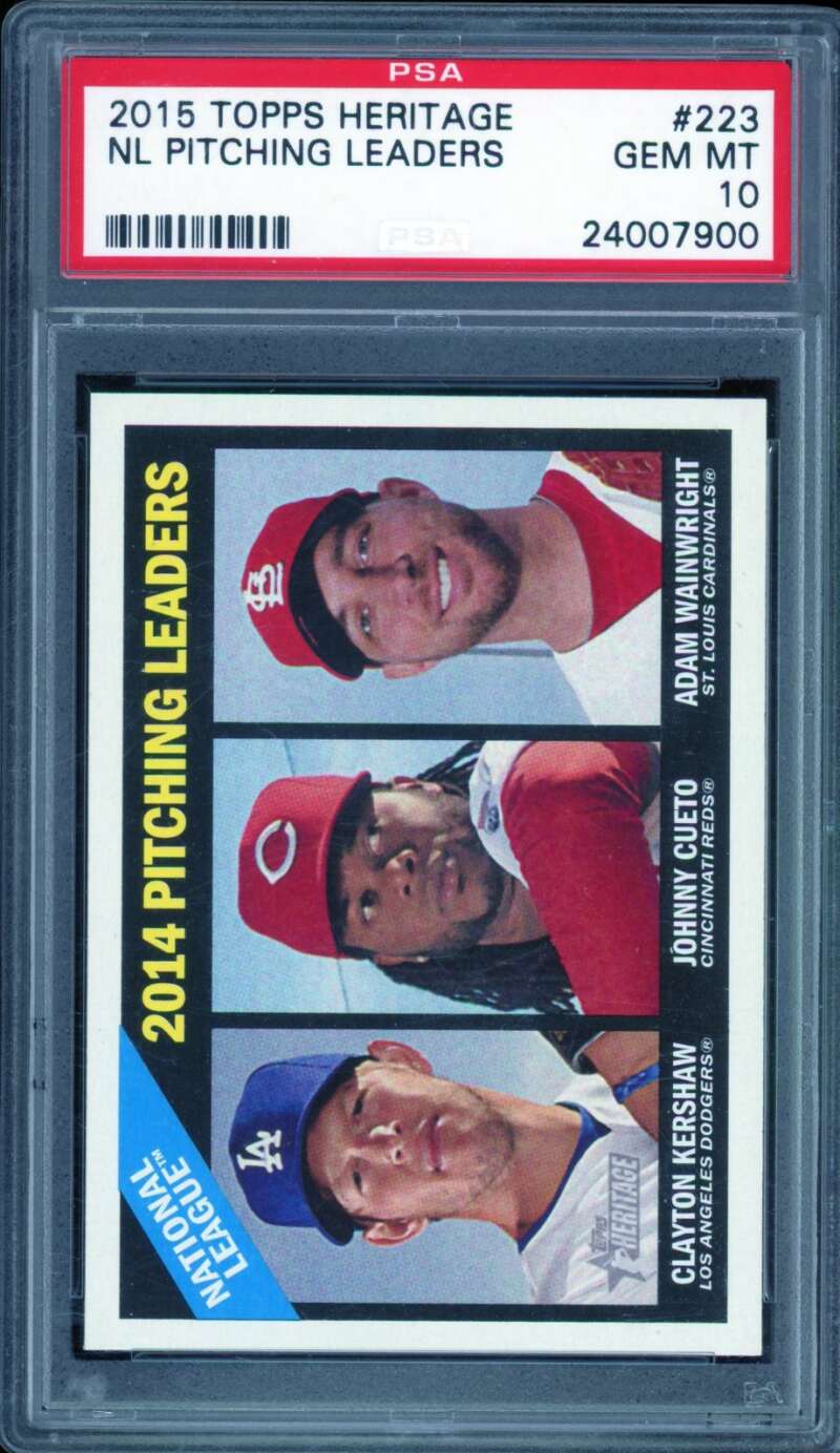 Clayton Kershaw NL Pitching Leaders 2015 Topps Heritage (pop 10) #223 PSA 10 Image 1