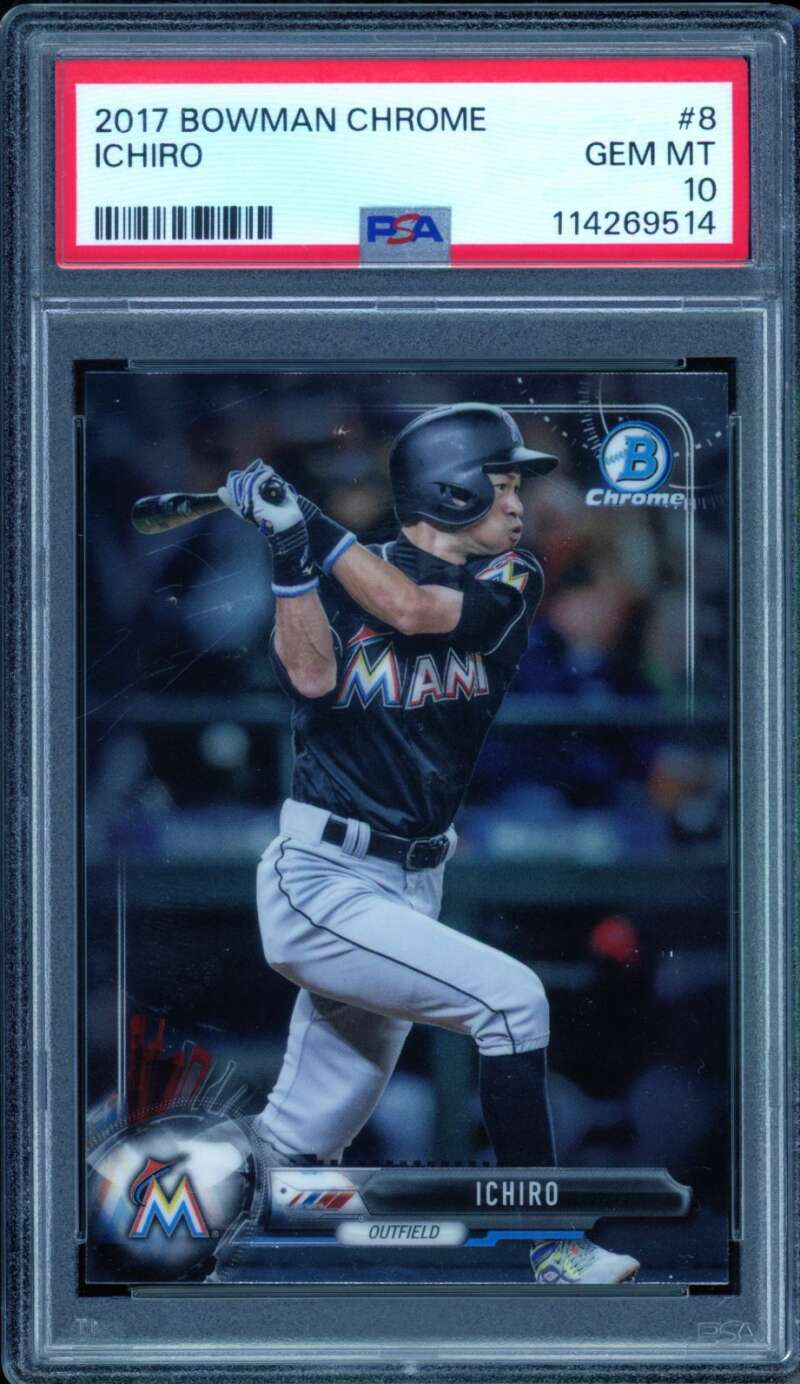 Ichiro Suzuki Card 2017 Bowman Chrome (pop 5) #8 PSA 10 Image 1