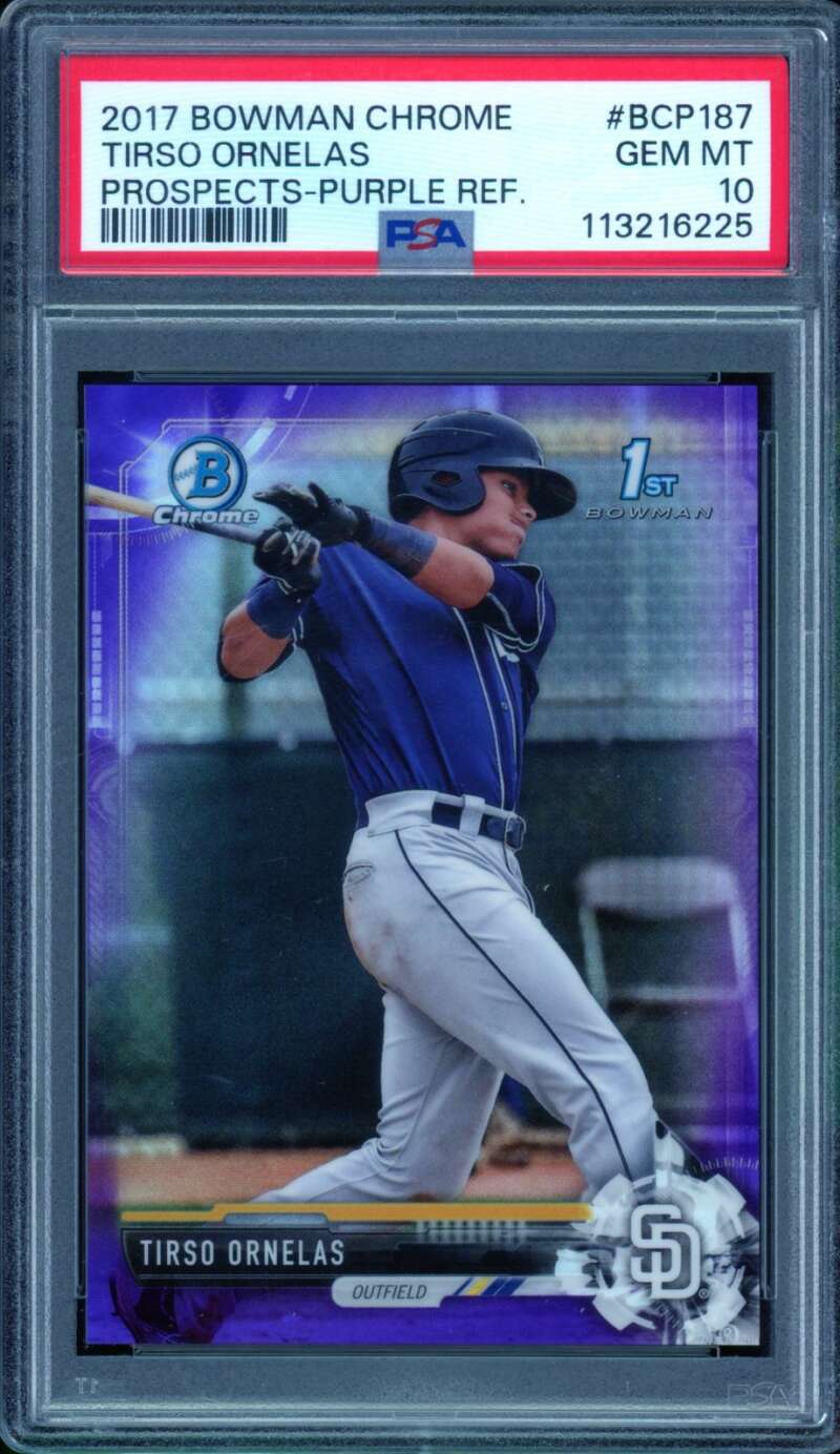 Tirso Ornelas Rookie 2017 Bowman Chrome Prospects Purple Refractor #187 PSA 10 Image 1