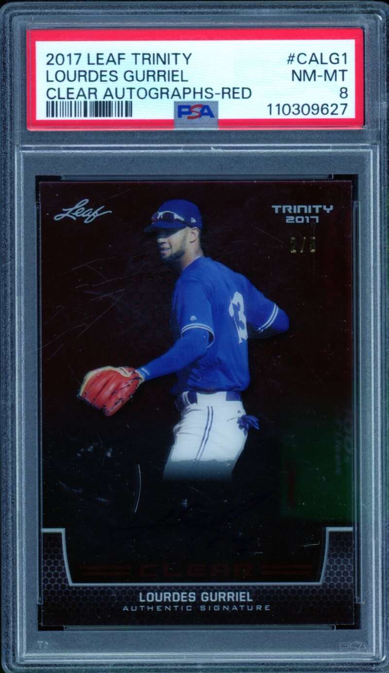 Lourdes Gurriel Card 2017 Leaf Trinity Autographs Red (2/5) #CALG1 PSA 8 Image 1