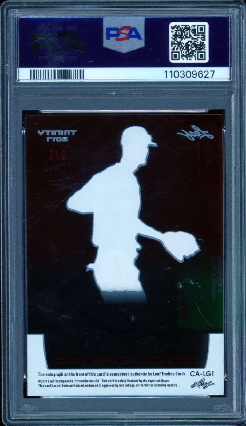 Lourdes Gurriel Card 2017 Leaf Trinity Autographs Red (2/5) #CALG1 PSA 8 Image 2