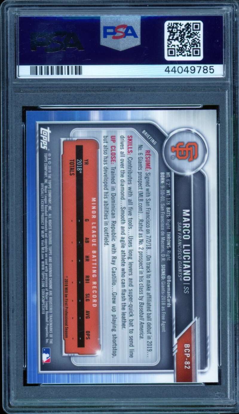 Marco Luciano Rookie Card 2019 Bowman Mega Box Chrome #82 PSA 10 Image 2