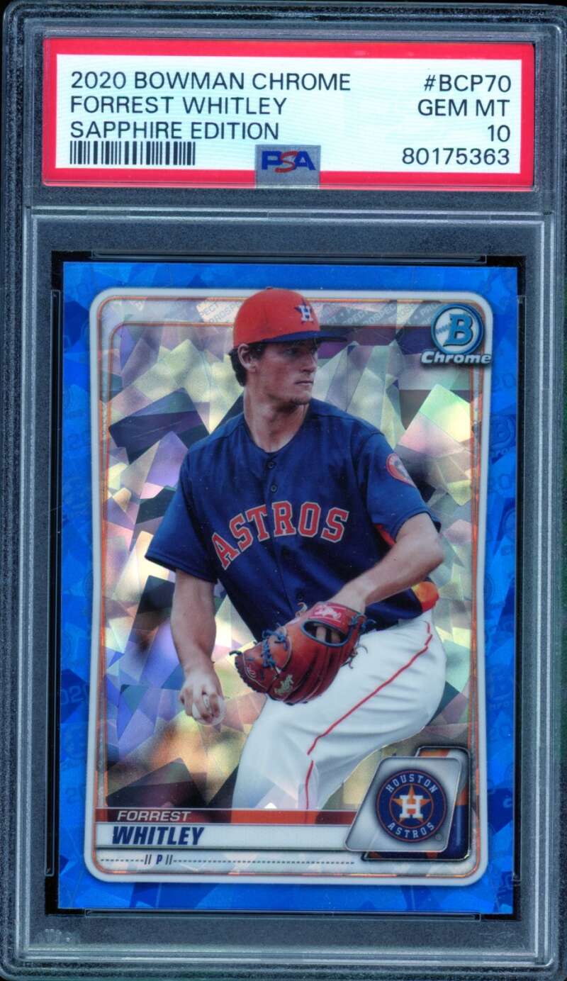Forrest Whitley Rookie Card 2020 Bowman Chrome Sapphire Edition #BCP70 PSA 10 Image 1