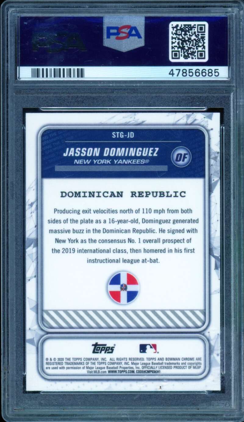 Jasson Dominguez Rookie Card 2020 Bowman Chrome Spanning The Globe #JD PSA 10 Image 2