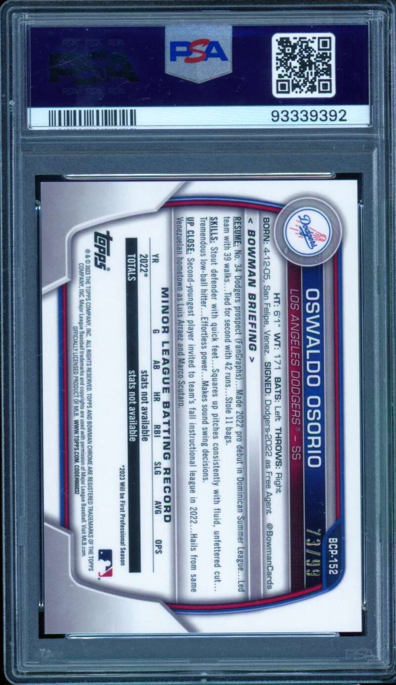 Oswaldo Osorio Rookie Card 2023 Bowman Chrome Mega Box Green #152 PSA 9 Image 2
